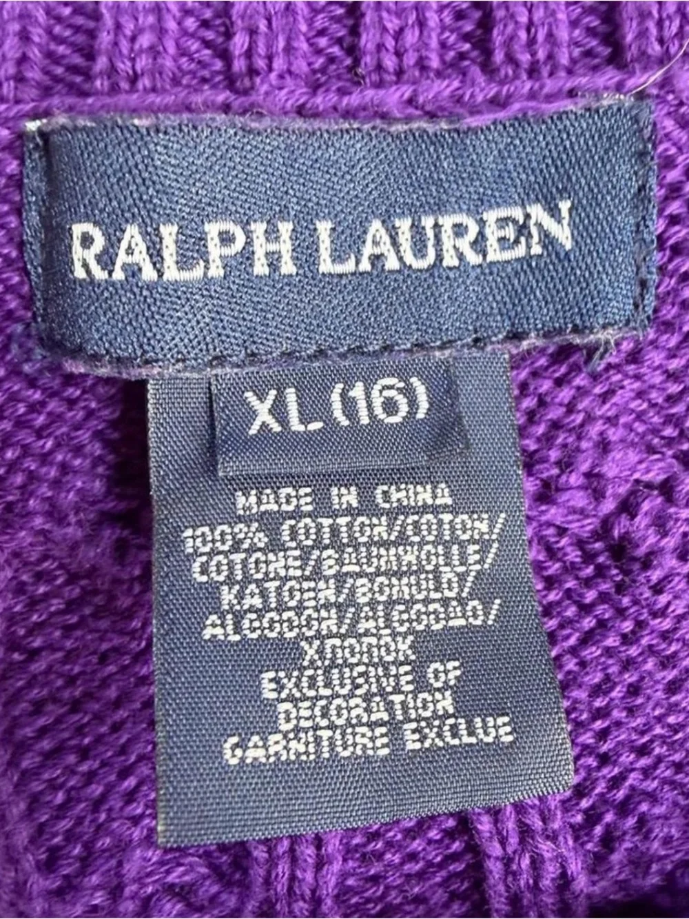 Ralph Lauren Girls XL 16 Purple Cable Knit Sweater Polo Pony Preppy Classic